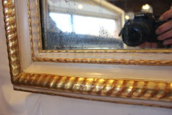 Miroir Louis Philippe, Feuille d'Or Et Patine, Glace Mercure 64 X 82 Cm