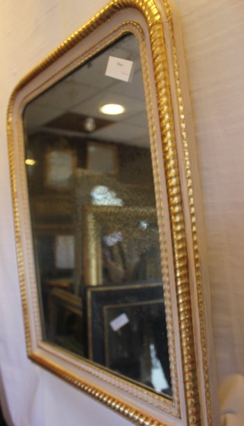 Miroir Louis Philippe, Feuille d'Or Et Patine, Glace Mercure 64 X 82 Cm