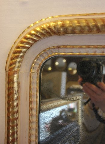 Miroir Louis Philippe, Feuille d'Or Et Patine, Glace Mercure 64 X 82 Cm