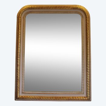 Miroir Louis Philippe, Feuille d'Or Et Patine, Glace Mercure 64 X 82 Cm