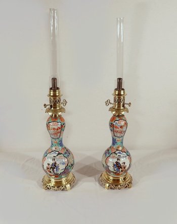 Coppia di lampade a olio, periodo Napoleone III - metà del XIX secolo
