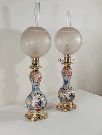 Coppia di lampade a olio, periodo Napoleone III - metà del XIX secolo