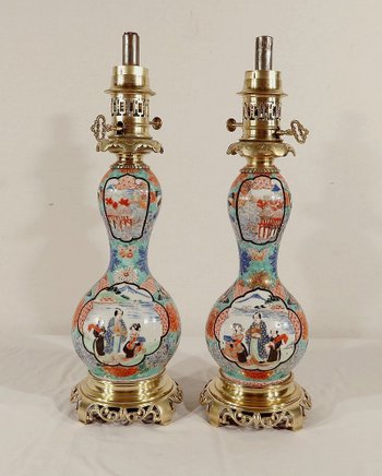 Coppia di lampade a olio, periodo Napoleone III - metà del XIX secolo