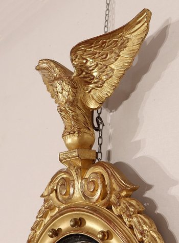 Hexen-Spiegel aus vergoldetem Holz, Empire-Geschmack - Mitte 20.