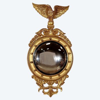 Gilded Wood Witch Mirror, Empire style - Mid 20th century