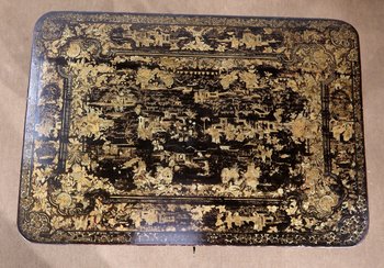 Travailleuse en bois noirci à décor asiatique, époque Napoléon III – Milieu XIXe