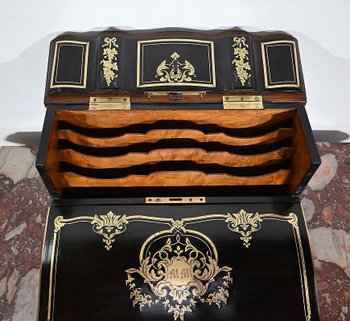 Blackened Wood Traveller's Writing Table, Napoleon III period - Mid 19th century