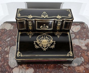 Blackened Wood Traveller's Writing Table, Napoleon III period - Mid 19th century