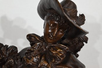 Importante bronzo "L'elegante signora e il suo cane", di A. Gaudez - Fine XIX secolo