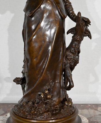 Importante bronzo "L'elegante signora e il suo cane", di A. Gaudez - Fine XIX secolo