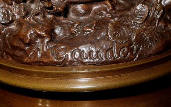 Importante bronzo "L'elegante signora e il suo cane", di A. Gaudez - Fine XIX secolo