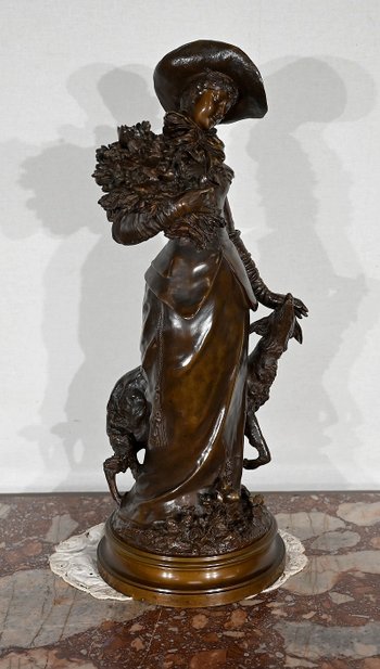 Importante bronzo "L'elegante signora e il suo cane", di A. Gaudez - Fine XIX secolo