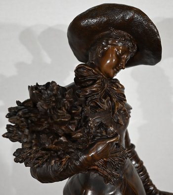 Importante bronzo "L'elegante signora e il suo cane", di A. Gaudez - Fine XIX secolo
