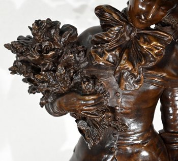 Importante bronzo "L'elegante signora e il suo cane", di A. Gaudez - Fine XIX secolo