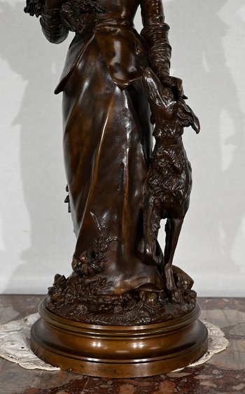 Importante bronzo "L'elegante signora e il suo cane", di A. Gaudez - Fine XIX secolo