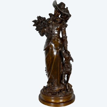 Important Bronze " The elegant lady and her dog ", by A. Gaudez - End of XIXth century