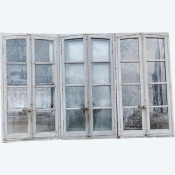 Six Antique 19th Century Curved Windows For Furniture Display Cases Library