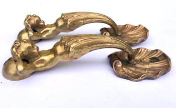Pair of bronze door handles castle