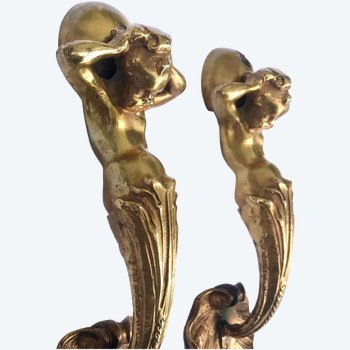 Pair of bronze door handles castle