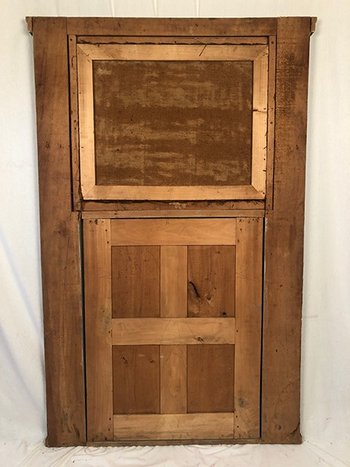 Grande sovramantello in legno laccato grigio, olio su tela nella parte superiore. XIX secolo