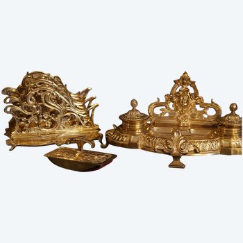 Set da scrivania in bronzo dorato XIX secolo