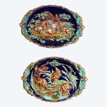 Pair Of Large Hunting Plates From Sarreguemines 19th century