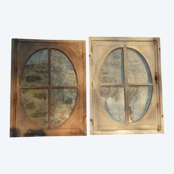 Grands Oeils De Boeuf 127x97 Cm Ancien Porte Fenetre Boiserie 