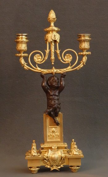  Coppia di candelabri con fauni XIX secolo