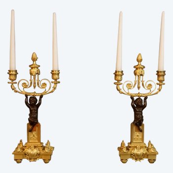  Pair Of Candelabras With Fauns XIXth century