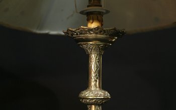 Coppia di lampade neogotiche in bronzo, XIX secolo