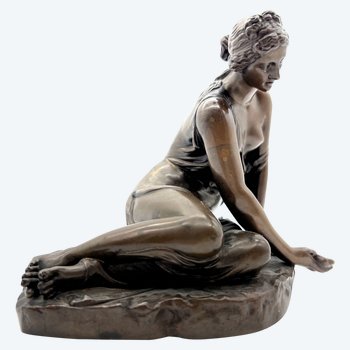 Bronze Aphrodite Nymphe mit Muschel Signatur Gießer Barbedienne