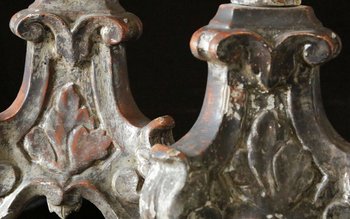 Pair of torches, candelabra in silvered wood Early 18th century