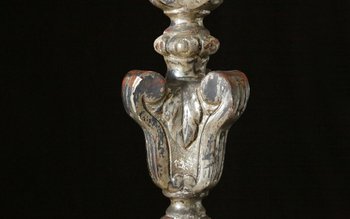 Pair of torches, candelabra in silvered wood Early 18th century