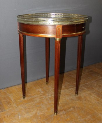 Tavolo Bouillotte Luigi XVI in mogano e ottone 1900 circa