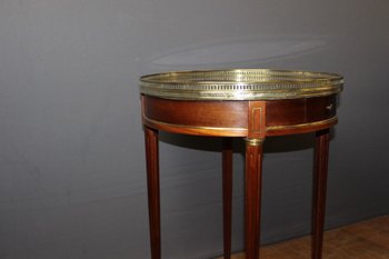 Tavolo Bouillotte Luigi XVI in mogano e ottone 1900 circa