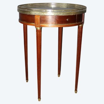 Table Bouillotte Louis XVI En Acajou Et Laiton Vers 1900