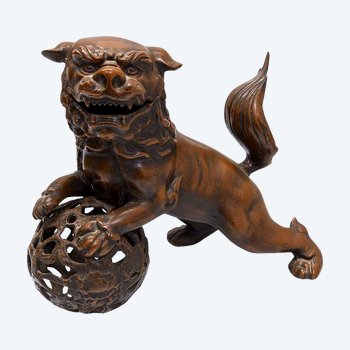 Chien De Fô En Bronze Patine Chocolat