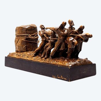 Wooden Sculpture The Pariahs In Wooden Period XXth