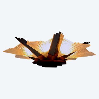 Rara serie di 5 lampadari in vetro modellato in stile Art Déco