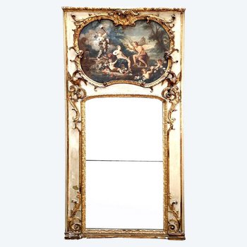 18th Century Regency Trumeau In Lacquered And Gilded Wood