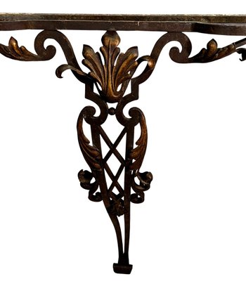 Wandkonsole aus Schmiedeeisen 1940 Art Deco und schwarzem Marmor
