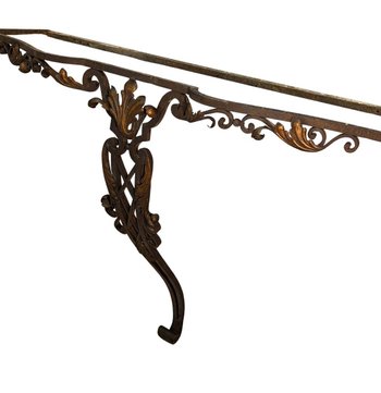 Wandkonsole aus Schmiedeeisen 1940 Art Deco und schwarzem Marmor