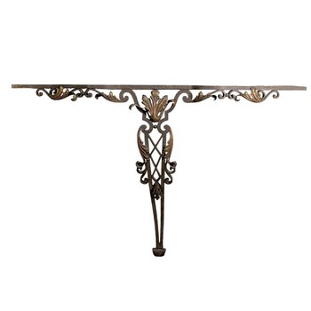 Wandkonsole aus Schmiedeeisen 1940 Art Deco und schwarzem Marmor