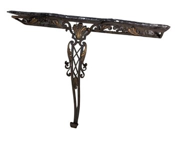 Wandkonsole aus Schmiedeeisen 1940 Art Deco und schwarzem Marmor