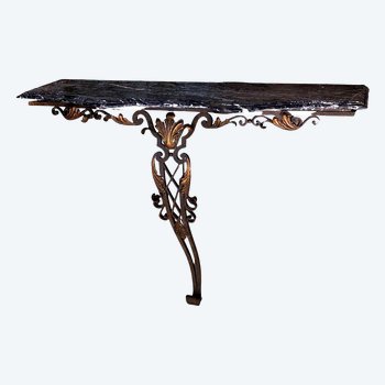 Wandkonsole aus Schmiedeeisen 1940 Art Deco und schwarzem Marmor