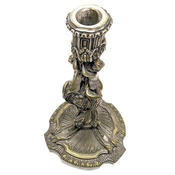 Pair Of Silver Bronze Candlesticks With Nineteenth Cherubs