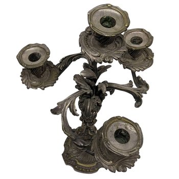 Pair Of Silver Bronze Candlesticks With Nineteenth Cherubs