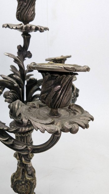 Pair Of Silver Bronze Candlesticks With Nineteenth Cherubs