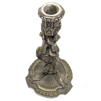 Pair Of Silver Bronze Candlesticks With Nineteenth Cherubs