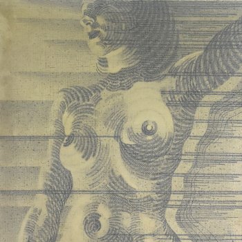 Grand Portrait De Femme Au Crayon Gras Années 60 Martinez